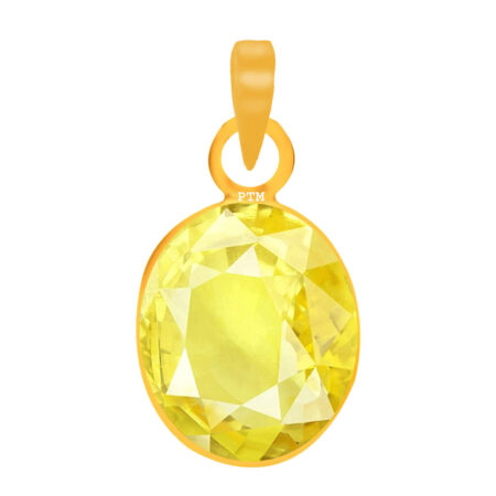 Ptm Yellow Sapphire/Pukhraj 3.25 Ratti to 10.25 Ratti or 3 Carat to 9.5 Carat Natural Certified Astrological Gemstone Panchdhatu/5 Metals 22k Gold Plated pendant for Men & Women -vdhp3