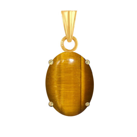 Ptm Tiger Eye 3.25 Ratti to 10.25 Ratti or 3 Carat to 9.5 Carat Natural Certified Astrological Gemstone Panchdhatu/5 Metals 22k Gold Plated pendant for Men & Women -vdhp2