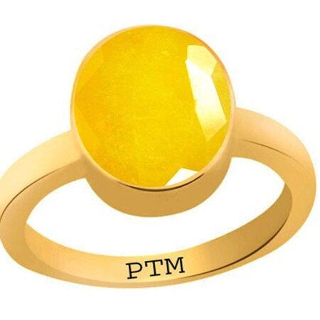 PTM Certified Natural Yellow Sapphire (Pukhraj) 3.25 Ratti to 10.25 Ratti or 3.00 Carat to 9.35 Carat Astrological Gemstone Panchdhatu/5 metals 22 K Gold Plated Ring for Men & Women