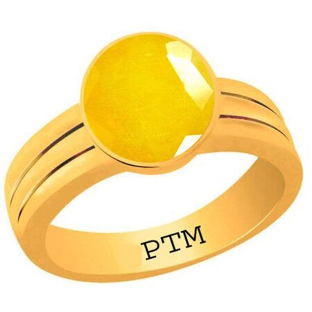 PTM Certified Natural Yellow Sapphire (Pukhraj) 3.25 Ratti to 10.25 Ratti or 3.00 Carat to 9.35 Carat Astrological Gemstone Panchdhatu/5 metals 22 K Gold Plated Ring for Men & Women