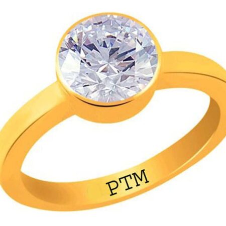 PTM Certified Zircon (American Diamond) 3.25 Ratti to 10.25 Ratti or 3.00 Carat to 9.35 Carat Astrological Gemstone Panchdhatu 22 K Gold Plated Ring for Men & Women