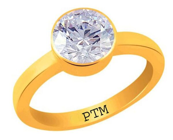 PTM Certified Zircon (American Diamond) 3.25 Ratti to 10.25 Ratti or 3.00 Carat to 9.35 Carat Astrological Gemstone Panchdhatu 22 K Gold Plated Ring for Men & Women