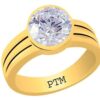 PTM Certified Zircon (American Diamond) 3.25 Ratti to 10.25 Ratti or 3.00 Carat to 9.35 Carat Astrological Gemstone Panchdhatu 22 K Gold Plated Ring for Men & Women