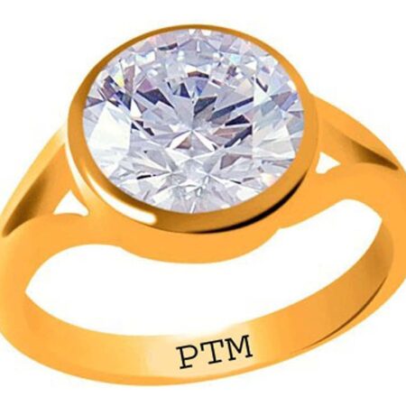 PTM Certified Zircon (American Diamond) 3.25 Ratti to 10.25 Ratti or 3.00 Carat to 9.35 Carat Astrological Gemstone Panchdhatu 22 K Gold Plated Ring for Men & Women