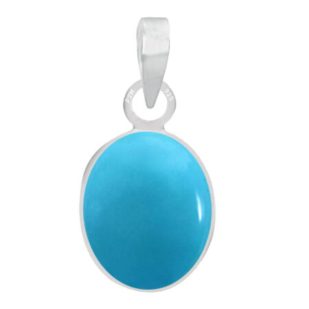 Ptm Sterling Silver Turquoise/Firoza 3.25 Ratti to 10.25 Ratti or 3 Carat to 9.5 Carat Natural Certified Astrological Gemstone 925 bis Hallmark pendant for Men & Women -vslp3