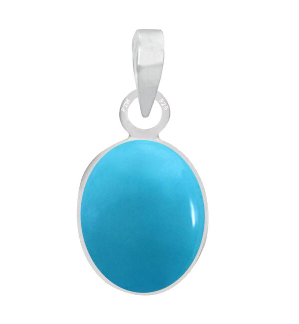 Ptm Sterling Silver Turquoise/Firoza 3.25 Ratti to 10.25 Ratti or 3 Carat to 9.5 Carat Natural Certified Astrological Gemstone 925 bis Hallmark pendant for Men & Women -vslp3