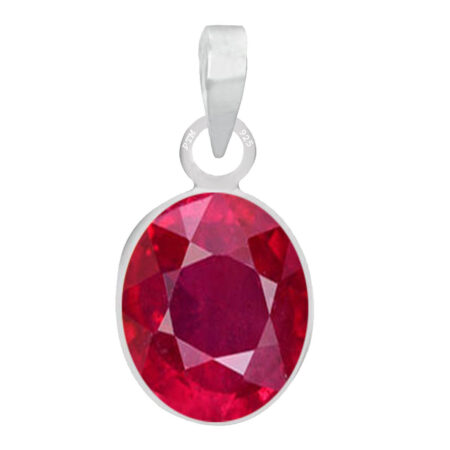 Ptm Sterling Silver Ruby/Manik 3.25 Ratti to 10.25 Ratti or 3 Carat to 9.5 Carat Natural Certified Astrological Gemstone 925 bis Hallmark pendant for Men & Women -vslp3