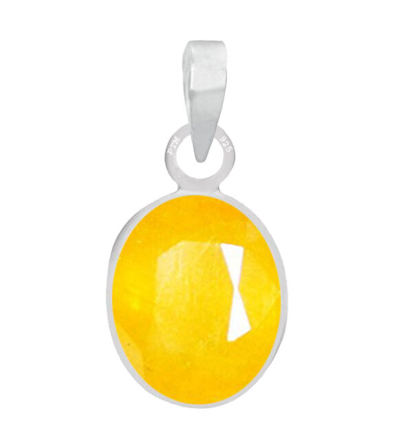 Ptm Sterling Silver Yellow Sapphire/Pukhraj 3.25 Ratti to 10.25 Ratti or 3 Carat to 9.5 Carat Natural Certified Astrological Gemstone 925 bis Hallmark pendant for Men & Women -vslp3