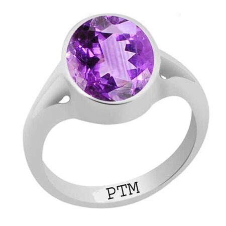 Ptm 925 Sterling Silver Amethyst/Kathela 3.25 Ratti to 10.25 Ratti or 3.00 Carat to 9.35 Carat Astrological Real Gemstone Bis Hallmark Ring for Men & Women