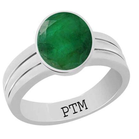 Ptm 925 Sterling Silver Emerald/Panna 3.25 Ratti to 10.25 Ratti or 3.00 Carat to 9.35 Carat Astrological Gemstone Bis Hallmark Ring for Men & Women