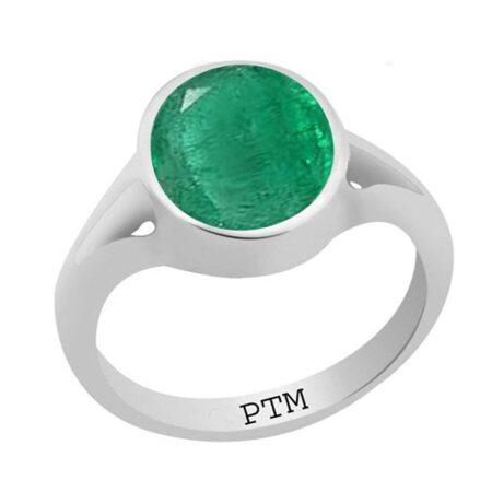 Ptm 925 Sterling Silver Emerald/Panna 3.25 Ratti to 10.25 Ratti or 3.00 Carat to 9.35 Carat Astrological Gemstone Bis Hallmark Ring for Men & Women