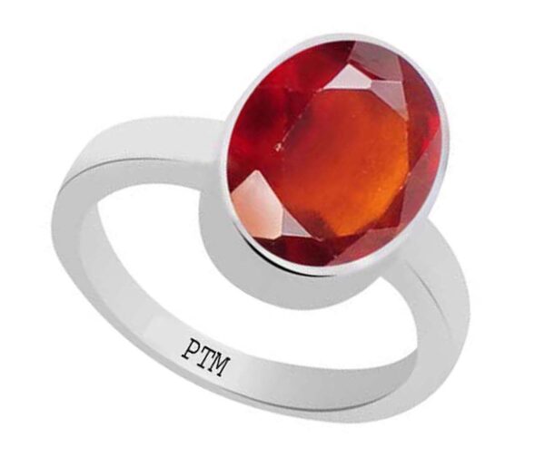 PTM Certified Natural Gomed (Hessonite) Astrological Gemstone 3.25 Ratti to 10.25 Ratti or 3.00 Carat to 9.35 Carat BIS Hallmark 925 Sterling Silver Ring for Men & Women