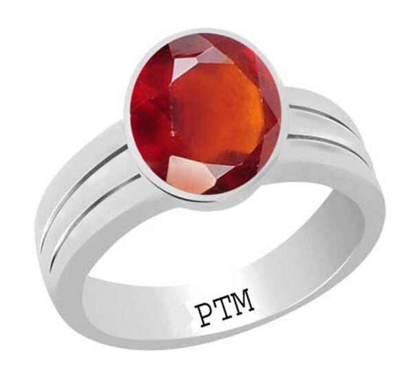 PTM Certified Natural Gomed (Hessonite) Astrological Gemstone 3.25 Ratti to 10.25 Ratti or 3.00 Carat to 9.35 Carat BIS Hallmark 925 Sterling Silver Ring for Men & Women