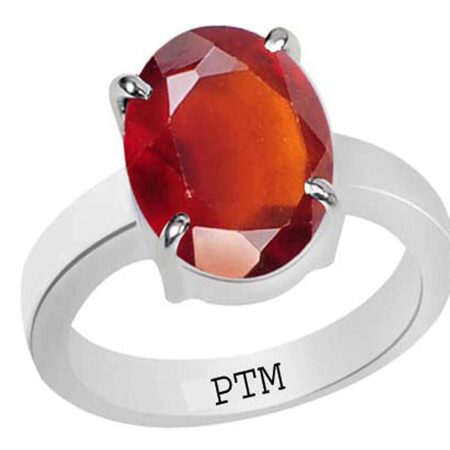 PTM Certified Natural Gomed (Hessonite) Astrological Gemstone 3.25 Ratti to 10.25 Ratti or 3.00 Carat to 9.35 Carat BIS Hallmark 925 Sterling Silver Ring for Men & Women