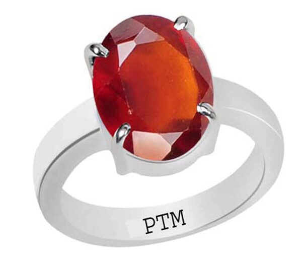 PTM Certified Natural Gomed (Hessonite) Astrological Gemstone 3.25 Ratti to 10.25 Ratti or 3.00 Carat to 9.35 Carat BIS Hallmark 925 Sterling Silver Ring for Men & Women