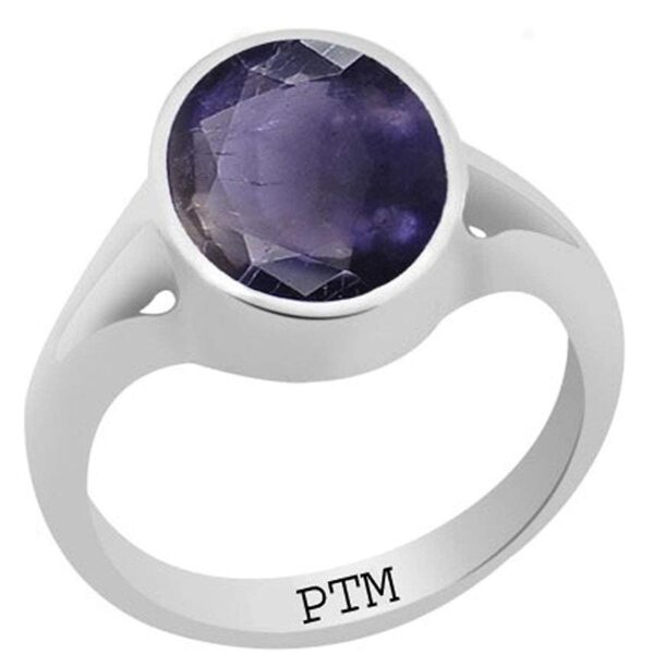 PTM Certified Natural 3.25 Ratti to 10.25 Ratti or 3.00 Carat to 9.35 Carat Neeli (Iolite) Astrological Gemstone BIS Hallmark 925 Sterling Silver Ring for Men & Women