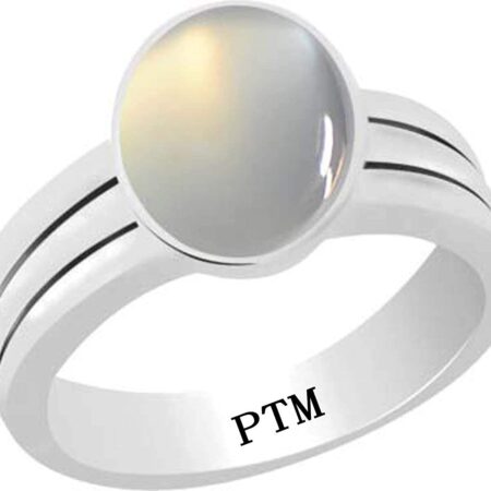 PTM Certified Natural 3.25 Ratti to 10.25 Ratti or 3.00 Carat to 9.35 Carat Moonstone (Chandrakant) Astrological Gemstone BIS Hallmark 925 Sterling Silver Ring for Men & Women