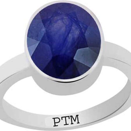 Ptm 925 Sterling Silver Blue Sapphire/Neelam 3.25 Ratti to 10.25 Ratti or 3.00 Carat to 9.35 Carat Certified Natural Gemstone Bis Hallmark Ring for Men & Women