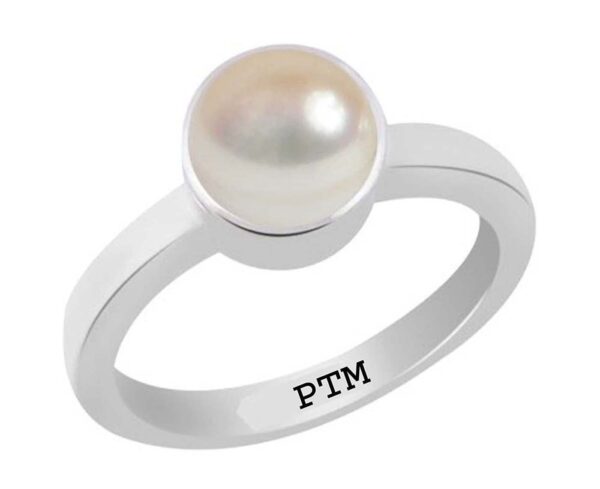 PTM Certified Natural Pearl (Moti) 3.25 Ratti to 10.25 Ratti or 3.00 Carat to 9.35 Carat Astrological Gemstone BIS Hallmark 925 Sterling Silver Ring for Men & Women