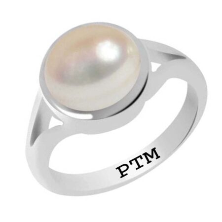 PTM Certified Natural Pearl (Moti) 3.25 Ratti to 10.25 Ratti or 3.00 Carat to 9.35 Carat Astrological Gemstone BIS Hallmark 925 Sterling Silver Ring for Men & Women