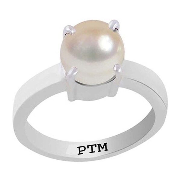 PTM Certified Natural Pearl (Moti) 3.25 Ratti to 10.25 Ratti or 3.00 Carat to 9.35 Carat Astrological Gemstone BIS Hallmark 925 Sterling Silver Ring for Men & Women