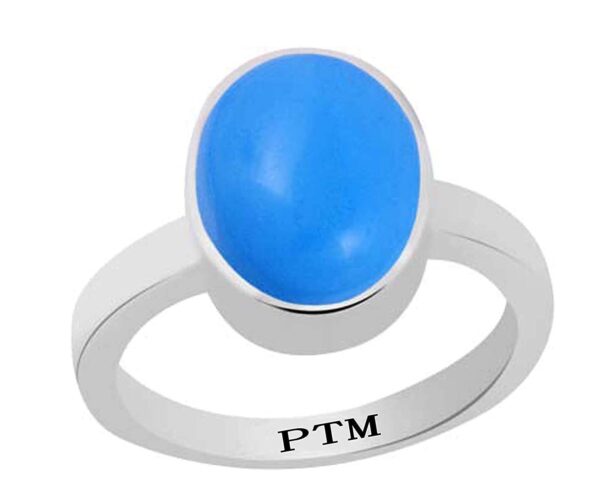 PTM Certified Natural 3.25 Ratti to 10.25 Ratti or 3.00 Carat to 9.35 Carat Firoza (Turquoise) Astrological Gemstone BIS Hallmark 925 Sterling Silver Ring for Men & Women