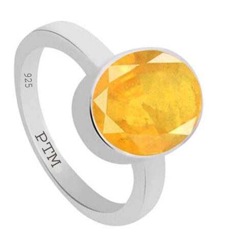 PTM Certified Natural Yellow Sapphire (Pukhraj) 3.25 Ratti to 10.25 Ratti or 3.00 Carat to 9.35 Carat Astrological Gemstone 925 BIS Hallmark Sterling Silver Ring for Men & Women