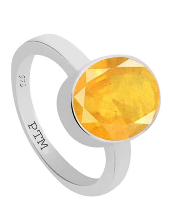 PTM Certified Natural Yellow Sapphire (Pukhraj) 3.25 Ratti to 10.25 Ratti or 3.00 Carat to 9.35 Carat Astrological Gemstone 925 BIS Hallmark Sterling Silver Ring for Men & Women