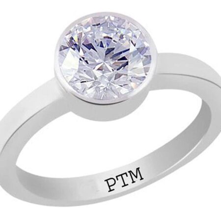 PTM Certified Zircon (American Diamond) 3.25 Ratti to 10.25 Ratti or 3.00 Carat to 9.35 Carat Astrological Gemstone BIS Hallmark 925 Sterling Silver Ring for Men & Women