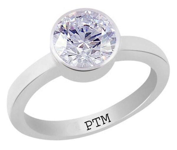 PTM Certified Zircon (American Diamond) 3.25 Ratti to 10.25 Ratti or 3.00 Carat to 9.35 Carat Astrological Gemstone BIS Hallmark 925 Sterling Silver Ring for Men & Women