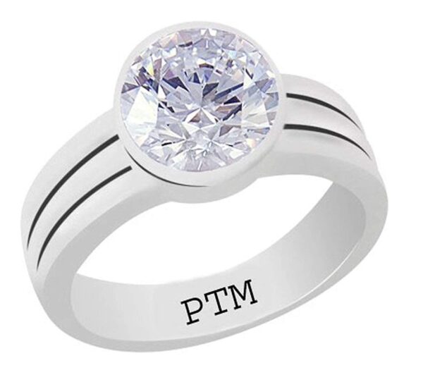 PTM Certified Zircon (American Diamond) 3.25 Ratti to 10.25 Ratti or 3.00 Carat to 9.35 Carat Astrological Gemstone BIS Hallmark 925 Sterling Silver Ring for Men & Women