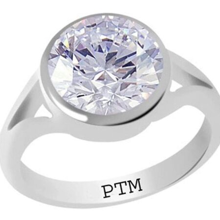 PTM Certified Zircon (American Diamond) 3.25 Ratti to 10.25 Ratti or 3.00 Carat to 9.35 Carat Astrological Gemstone BIS Hallmark 925 Sterling Silver Ring for Men & Women