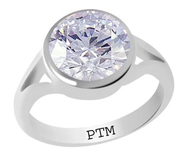 PTM Certified Zircon (American Diamond) 3.25 Ratti to 10.25 Ratti or 3.00 Carat to 9.35 Carat Astrological Gemstone BIS Hallmark 925 Sterling Silver Ring for Men & Women