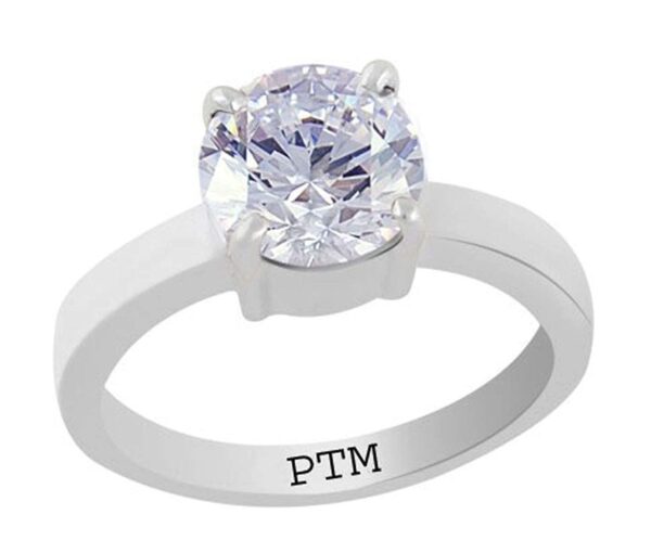 PTM Certified Zircon (American Diamond) 3.25 Ratti to 10.25 Ratti or 3.00 Carat to 9.35 Carat Astrological Gemstone BIS Hallmark 925 Sterling Silver Ring for Men & Women