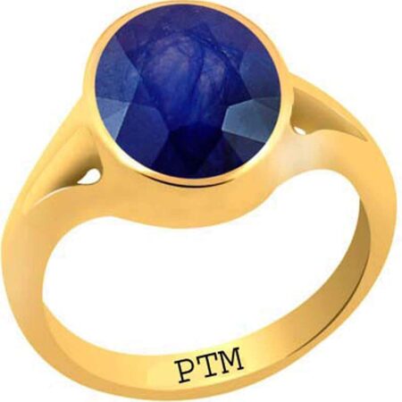 Ptm Blue Sapphire/Neelam 3.25 Ratti to 10.25 Ratti or 3.00 Carat to 9.35 Carat Certified Natural Gemstone Panchdhatu/5 metals 22 K Gold Plated Ring for Men & Women