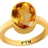 PTM Certified Natural 3.25 Ratti to 10.25 Ratti or 3.00 Carat to 9.35 Carat Sunehla (Citrine) Astrological Gemstone Panchdhatu Gold Plated Ring for Men & Women