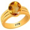 PTM Certified Natural 3.25 Ratti to 10.25 Ratti or 3.00 Carat to 9.35 Carat Sunehla (Citrine) Astrological Gemstone Panchdhatu Gold Plated Ring for Men & Women