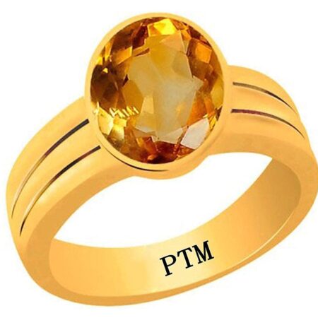 PTM Certified Natural 3.25 Ratti to 10.25 Ratti or 3.00 Carat to 9.35 Carat Sunehla (Citrine) Astrological Gemstone Panchdhatu/5 metals 22 K Gold Plated Ring for Men & Women