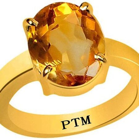 PTM Certified Natural 3.25 Ratti to 10.25 Ratti or 3.00 Carat to 9.35 Carat Sunehla (Citrine) Astrological Gemstone Panchdhatu Gold Plated Ring for Men & Women