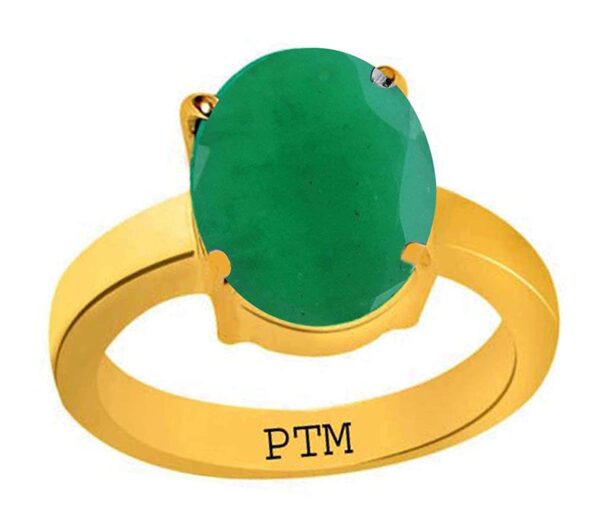 PTM Certified Emerald (Panna) 3.25 Ratti to 10.25 Ratti or 3.00 Carat to 9.35 Carat Astrological Gemstone Panchdhatu 22 k Gold Plated Ring for Men & Women