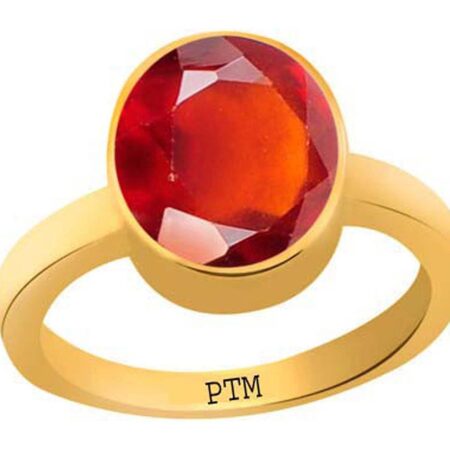 PTM Certified Natural Hessonite (Gomed) 3.25 Ratti to 10.25 Ratti or 3.00 Carat to 9.35 Carat Astrological Gemstone Panchdhatu 22K Gold Plated Ring for Men & Women