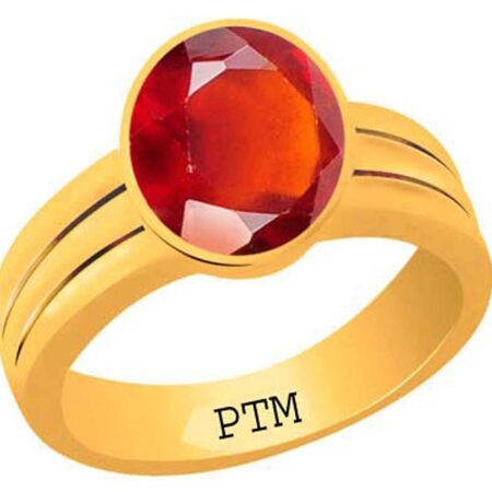 PTM Certified Natural Hessonite (Gomed) 3.25 Ratti to 10.25 Ratti or 3.00 Carat to 9.35 Carat Astrological Gemstone Panchdhatu 22K Gold Plated Ring for Men & Women