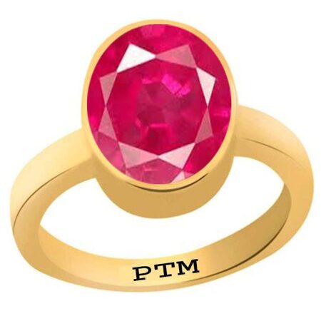 PTM Certified Natural Ruby (Manik) 3.25 Ratti to 10.25 Ratti or 3.00 Carat to 9.35 Carat Astrological Gemstone Panchdhatu 22 K Gold Plated Ring for Men & Women