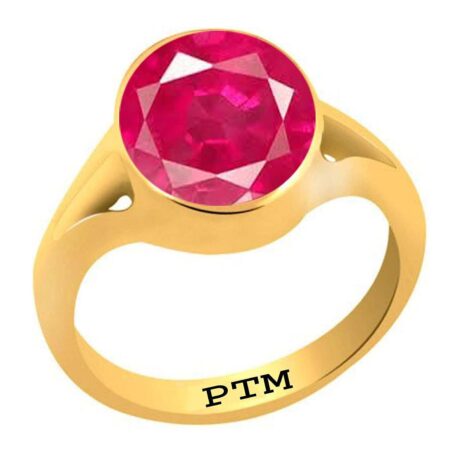 PTM Certified Natural Ruby (Manik) 3.25 Ratti to 10.25 Ratti or 3.00 Carat to 9.35 Carat Astrological Gemstone Panchdhatu 22 K Gold Plated Ring for Men & Women