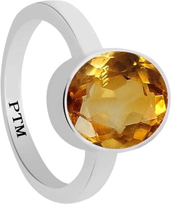 PTM Certified Natural 3.25 Ratti to 10.25 Ratti or 3.00 Carat to 9.35 Carat Sunehla (Citrine) Astrological Gemstone BIS Hallmark 925 Sterling Silver Ring for Men & Women