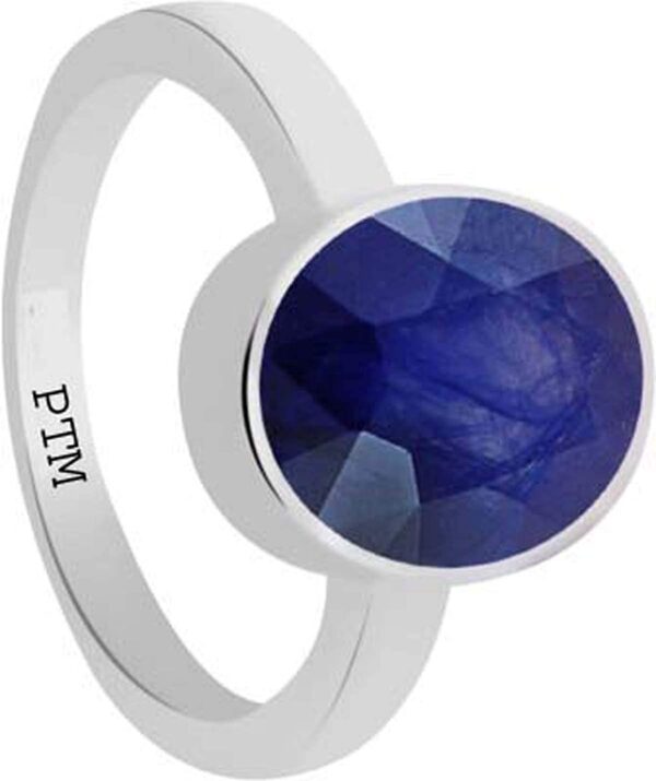 Ptm 925 Sterling Silver Blue Sapphire/Neelam 3.25 Ratti to 10.25 Ratti or 3.00 Carat to 9.35 Carat Certified Natural Gemstone Bis Hallmark Ring for Men & Women