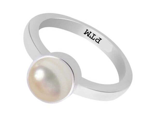 PTM Certified Natural Pearl (Moti) 3.25 Ratti to 10.25 Ratti or 3.00 Carat to 9.35 Carat Astrological Gemstone BIS Hallmark 925 Sterling Silver Ring for Men & Women