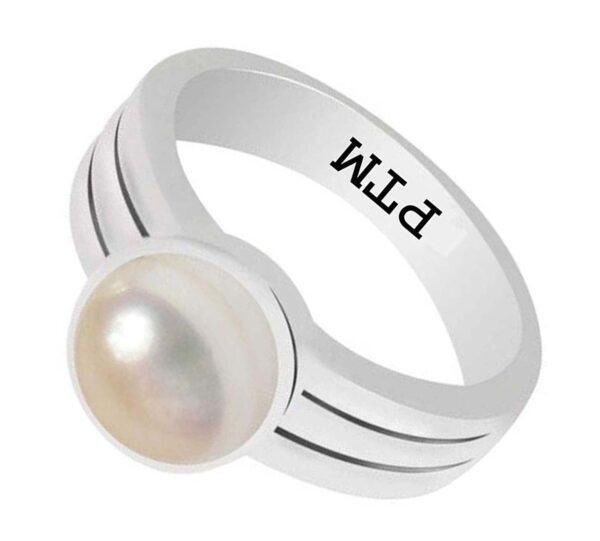 PTM Certified Natural Pearl (Moti) 3.25 Ratti to 10.25 Ratti or 3.00 Carat to 9.35 Carat Astrological Gemstone BIS Hallmark 925 Sterling Silver Ring for Men & Women
