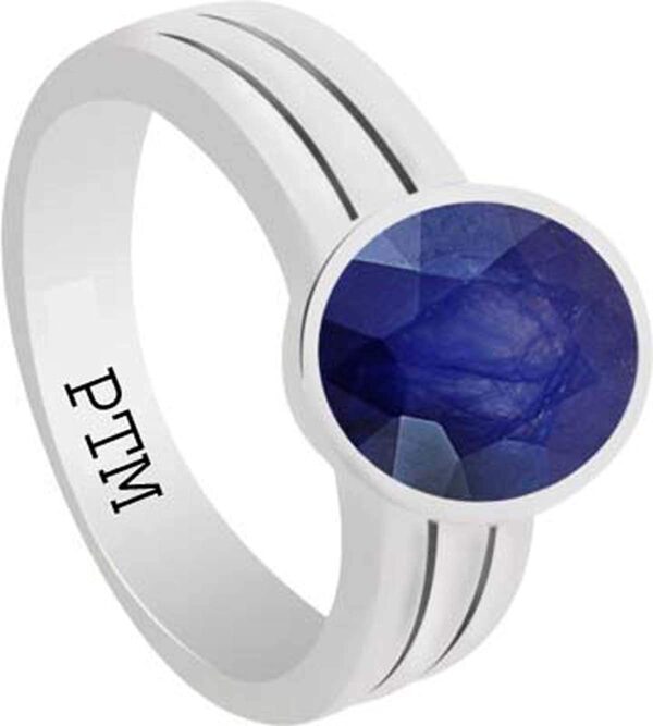 Ptm 925 Sterling Silver Blue Sapphire/Neelam 3.25 Ratti to 10.25 Ratti or 3.00 Carat to 9.35 Carat Certified Natural Gemstone Bis Hallmark Ring for Men & Women