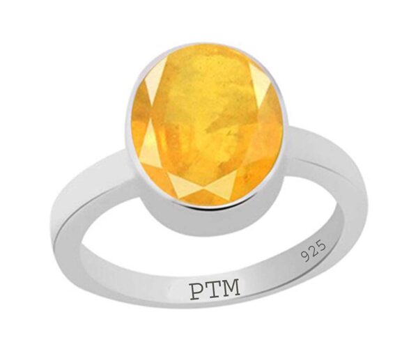 PTM Certified Natural Yellow Sapphire (Pukhraj) 3.25 Ratti to 10.25 Ratti or 3.00 Carat to 9.35 Carat Astrological Gemstone 925 BIS Hallmark Sterling Silver Ring for Men & Women